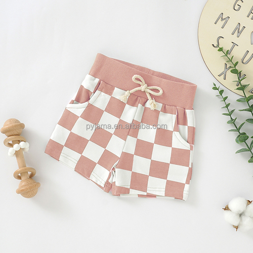 Cotton Baby Shorts Plaid French Terry Fabric, Comfortable Short Pants for Infants