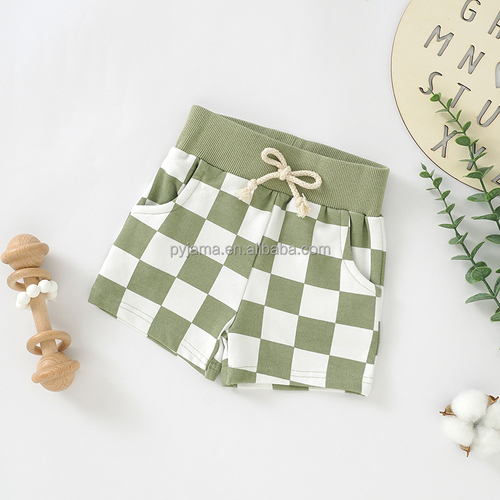 Cotton Baby Shorts Plaid French Terry Fabric, Comfortable Short Pants for Infants