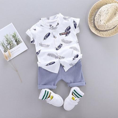 Summer 2 Pieces Baby Boys' Outfit Set Children's Clothing with Printed Shirt and Shorts, Infant Apparel