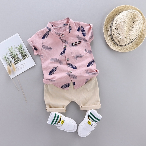 Summer 2 Pieces Baby Boys' Outfit Set Children's Clothing with Printed Shirt and Shorts, Infant Apparel