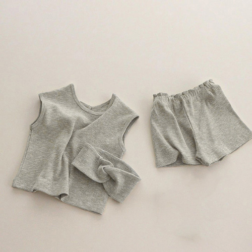 Boys' and girls' vest suit Two side summer Korean children's wear Summer thin baby children clothes two piece set