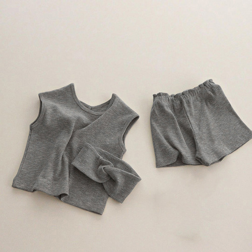 Boys' and girls' vest suit Two side summer Korean children's wear Summer thin baby children clothes two piece set