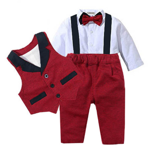 Baby Clothes Cotton Red Vest Suit Baby Boy Romper Clothes Birthday Party Outfit