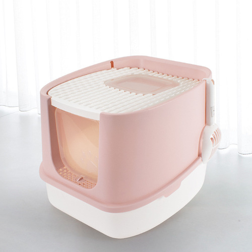 Cat Litter Box Fully Enclosed Anti-splash Cat Toilet Deodorant Pet Cleaning Supplies with Cat Litter