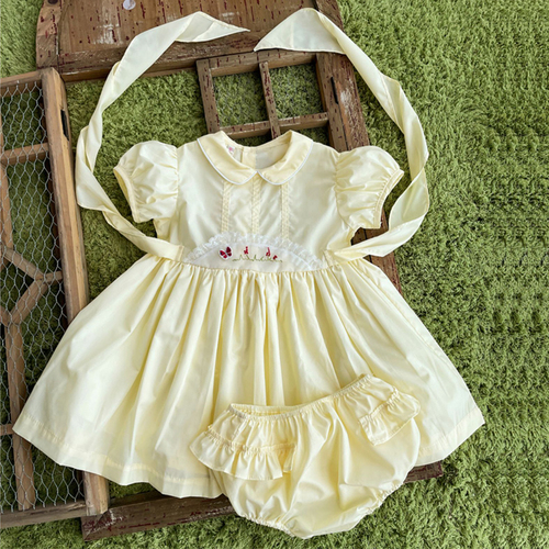 New Arrival Summer Child Clothes Short Sleeves Peter Pan Collar Two Sets of Baby Girls' dress