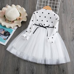 Autumn Long Sleeves Toddler Baby Girl  Dress Kids Floral Girls Dresses Outfits Dots Children Clothes 1 2 3 4 5 Years Ves