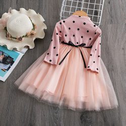 Autumn Long Sleeves Toddler Baby Girl  Dress Kids Floral Girls Dresses Outfits Dots Children Clothes 1 2 3 4 5 Years Ves