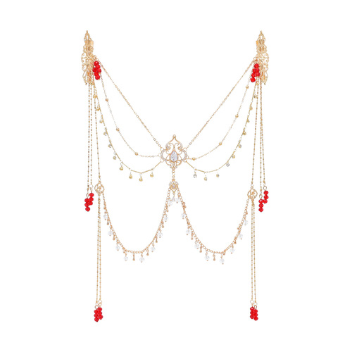 Copper Alloy Purple Crystal Beads Long Tassel Chinese Bridal Hair Accessories Zircon Headwear