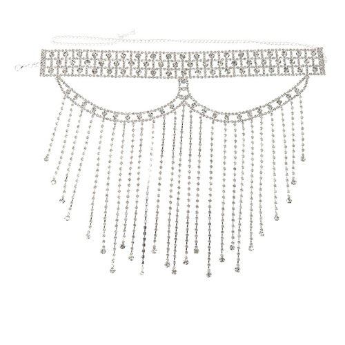  Women Rhinestone Head Chains Hollow Out Full Face Cover Long Tassel Head Wear Jewelry Headdress Accessories