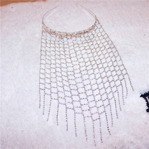 New Fashion Women Hair Chain Rhinestone Headband Super Long Tassel Crystal Cover Head Hair Jewelry