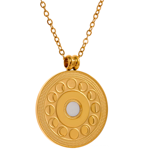 JINYOU 526 Waterproof Round Moon Pendant 18k Gold Plated Fashion Stainless Steel Short Chain Necklace Charm Statement Je