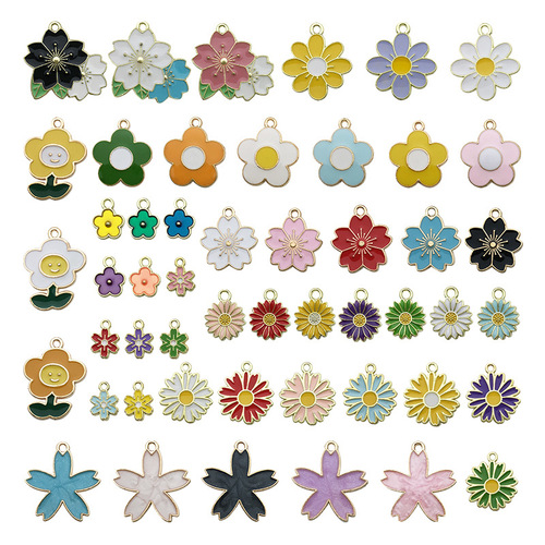 50pcs/bag Diy Jewelry Making Accessories Colorful Flower Enamel Pendant Fashion Jewelry Pendants & Charms