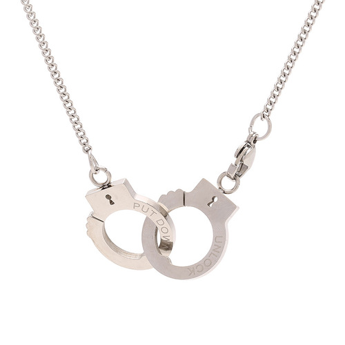 Trending Necklaces 2021 18k Gold and Steel Color Stainless Steel Handcuff Charm Pendant Necklace Jewelry Set Handcuff Ne
