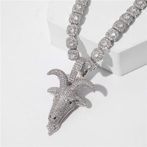 Personality fashion charm Zircon 18K Gold Plated Copper sheep head hip hop jewelry pendant
