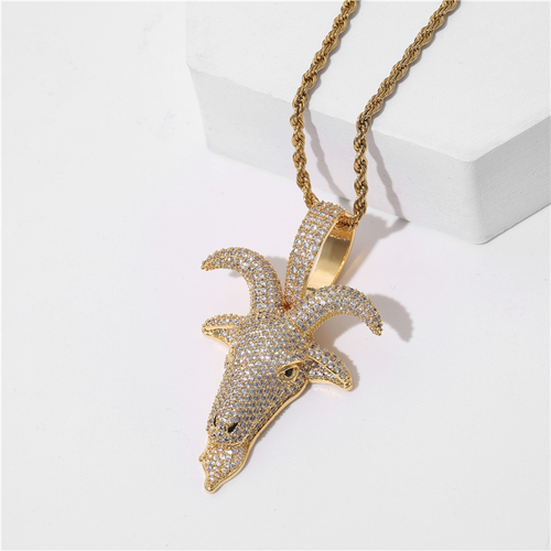 Personality fashion charm Zircon 18K Gold Plated Copper sheep head hip hop jewelry pendant