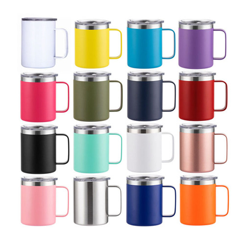 12oz 14oz 16oz  Double Wall Coffee Mug Black With Handle And Lid Stainless Steel Travel Vacuum Insulated Travel Tumbler 