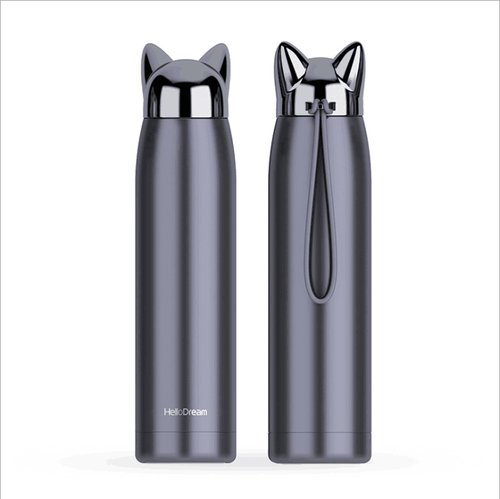 Double Wall Stainless Steel Vacuum Flask Cute Cat & Fox Ear Thermos Water Bottle for Coffee, Tea, Milk, Travel