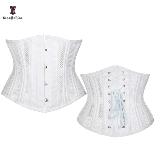 White Bridal Cupless Bustier Women's Slimming Corset with Thin Waist Lacing for Hourglass Shape