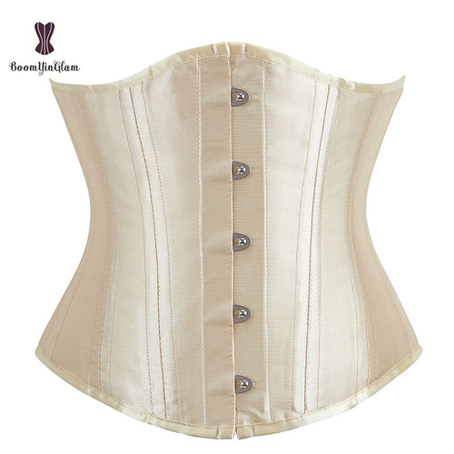 Women's Ivory Busk Bustier Shaper 5 Brooches, XXS Hourglass Corset with 24 Robs for Curvy Waist Training