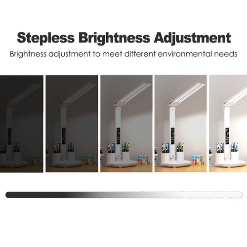 USB Dimmable Touchable LED Desk Lamp Foldable with Calendar, Temperature & Clock, Modern Table Lamp