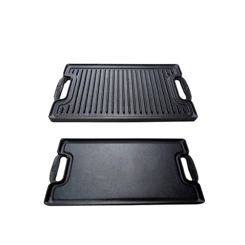 Hot Sell 46CM Outdoor Cast Iron Rectangle Cast Iron Reversible Grill Plate Bbq Grill Pan with Easy-grip Handles