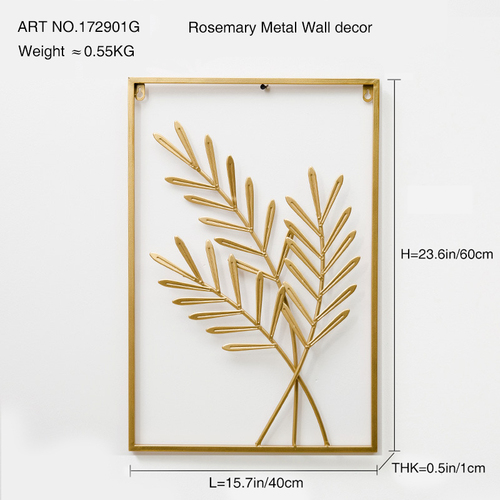 Dropshipping Interior 3d Luxury Hanging Gold Leaves Home Art Framed Metal Wall Decor for Living Room