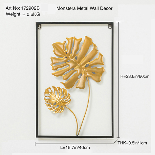 Dropshipping Interior 3d Luxury Hanging Gold Leaves Home Art Framed Metal Wall Decor for Living Room