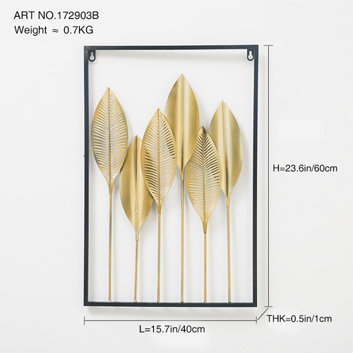 Dropshipping Interior 3d Luxury Hanging Gold Leaves Home Art Framed Metal Wall Decor for Living Room