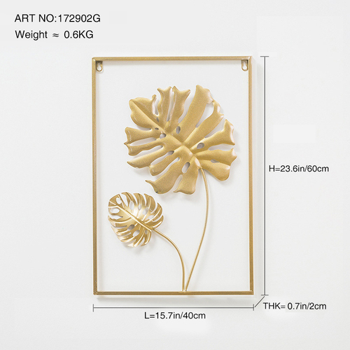 Dropshipping Interior 3d Luxury Hanging Gold Leaves Home Art Framed Metal Wall Decor for Living Room