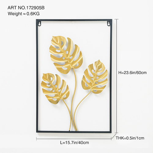 Dropshipping Interior 3d Luxury Hanging Gold Leaves Home Art Framed Metal Wall Decor for Living Room
