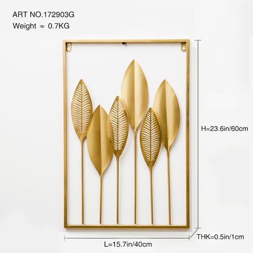 Dropshipping Interior 3d Luxury Hanging Gold Leaves Home Art Framed Metal Wall Decor for Living Room