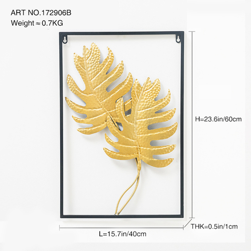 Dropshipping Interior 3d Luxury Hanging Gold Leaves Home Art Framed Metal Wall Decor for Living Room