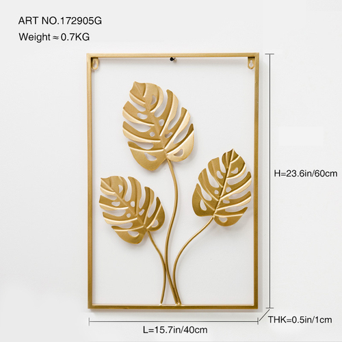 Dropshipping Interior 3d Luxury Hanging Gold Leaves Home Art Framed Metal Wall Decor for Living Room