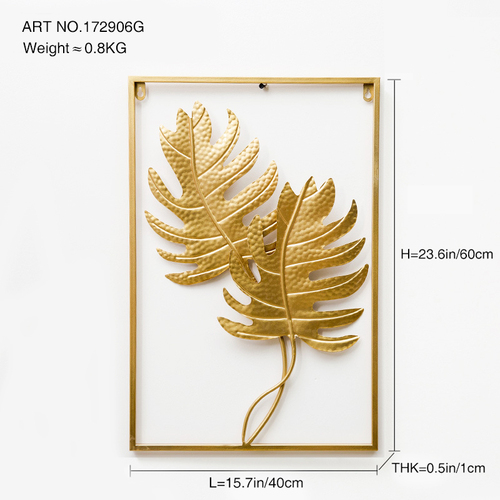Dropshipping Interior 3d Luxury Hanging Gold Leaves Home Art Framed Metal Wall Decor for Living Room