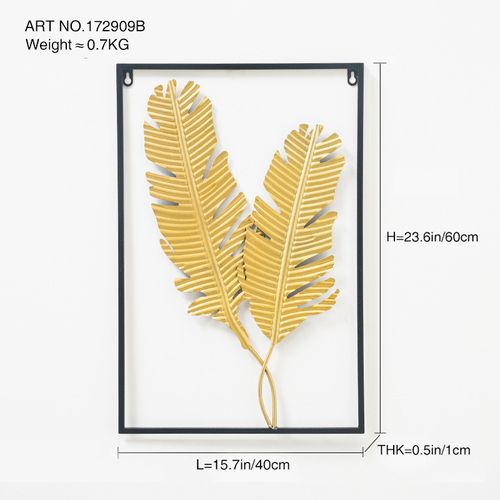 Dropshipping Interior 3d Luxury Hanging Gold Leaves Home Art Framed Metal Wall Decor for Living Room