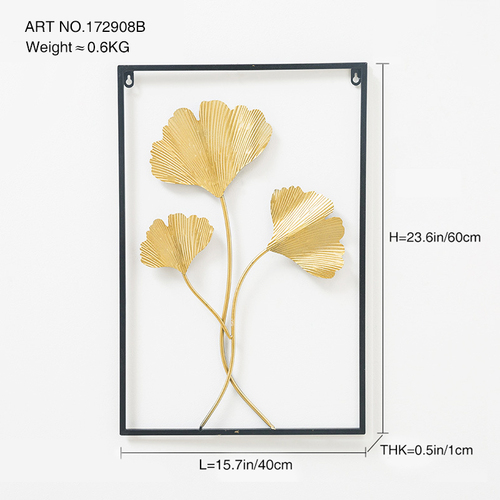 Dropshipping Interior 3d Luxury Hanging Gold Leaves Home Art Framed Metal Wall Decor for Living Room