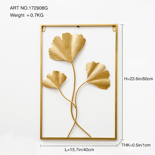 Dropshipping Interior 3d Luxury Hanging Gold Leaves Home Art Framed Metal Wall Decor for Living Room