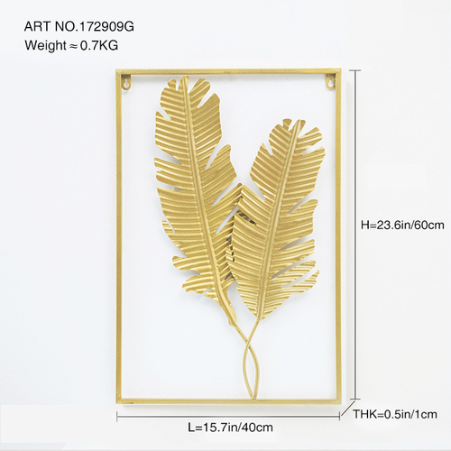 Dropshipping Interior 3d Luxury Hanging Gold Leaves Home Art Framed Metal Wall Decor for Living Room