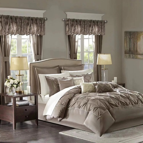 silk bedding bedroom bed linen sets 7 pieces sheets bedsheets king size fluffy comforter luxury with matching curtains