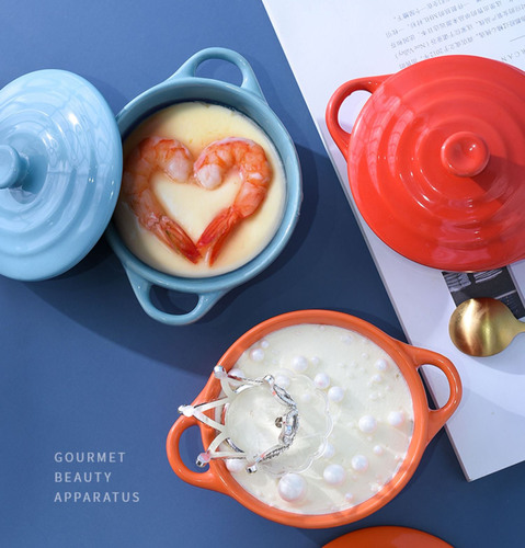 Round Mini Casserole Two handle With lid Heat Resistant Ceramic Cocotte