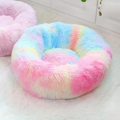 Soft Comfortable Extended Plush Mechanical Cleaning Detachable Pet Supplies Round Donut Cat Round Pet Bed