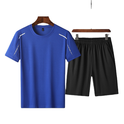 Outdoor Men's Jogging Suits Elastic 2-Piece Jogger Sets Knit Blank Shorts and T-Shirt Set or Pants Set