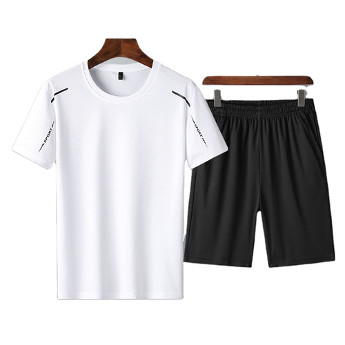 Outdoor Men's Jogging Suits Elastic 2-Piece Jogger Sets Knit Blank Shorts and T-Shirt Set or Pants Set