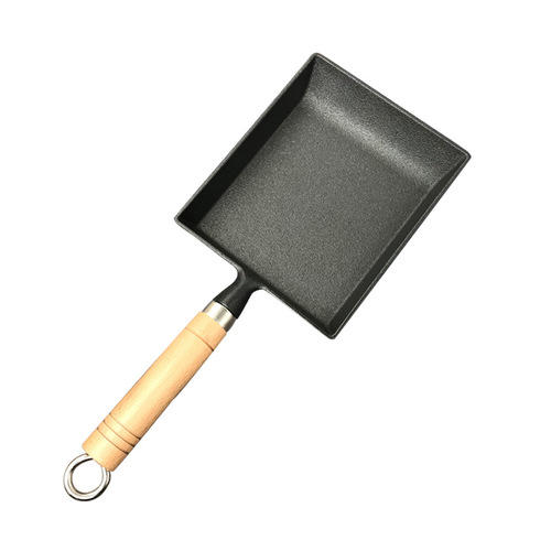 Cast Iron Square Japanese Style Egg Roll Frying Pan Uncoated Non-stick Omelette Pan Saucepan With Wooden Handle