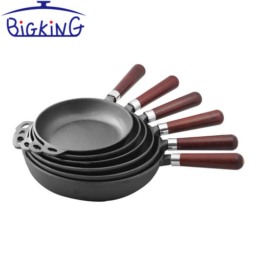 Cast Iron Skillet Cookware Frypan Wooden Handle 