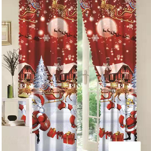 Christmas Theme Hot Sale Popular 100% Polyester Santa Claus Red Curtain Fabric Cloth Window Curtains 