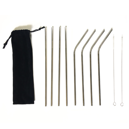 Portable Eco friendly 8pcs boba metal straw set with pouch Support  stainless steel drinking straw Wth Bag