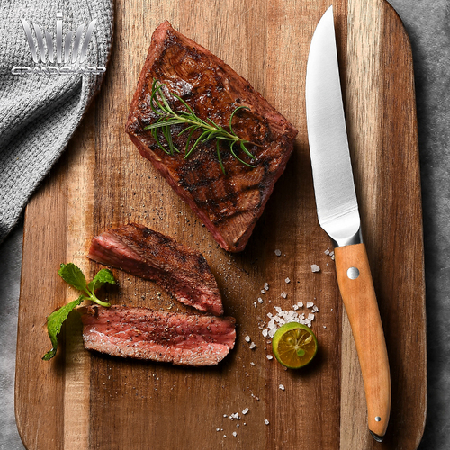 High Carbon German Stainless steel 5.5 Inch Table Dinner Knives Steak Knife with Olive Wood Handle