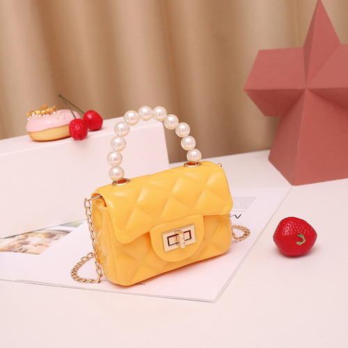 Children Pearl Handle Mini Jelly Bag Coin Purse Girls Chain Shoulder Mini Handbags Kids Jelly Bag