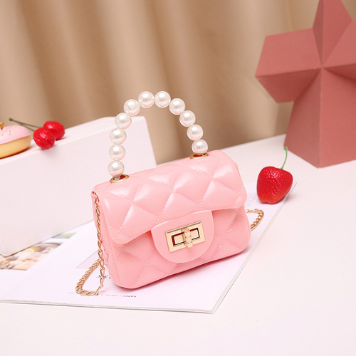 Children Pearl Handle Mini Jelly Bag Coin Purse Girls Chain Shoulder Mini Handbags Kids Jelly Bag